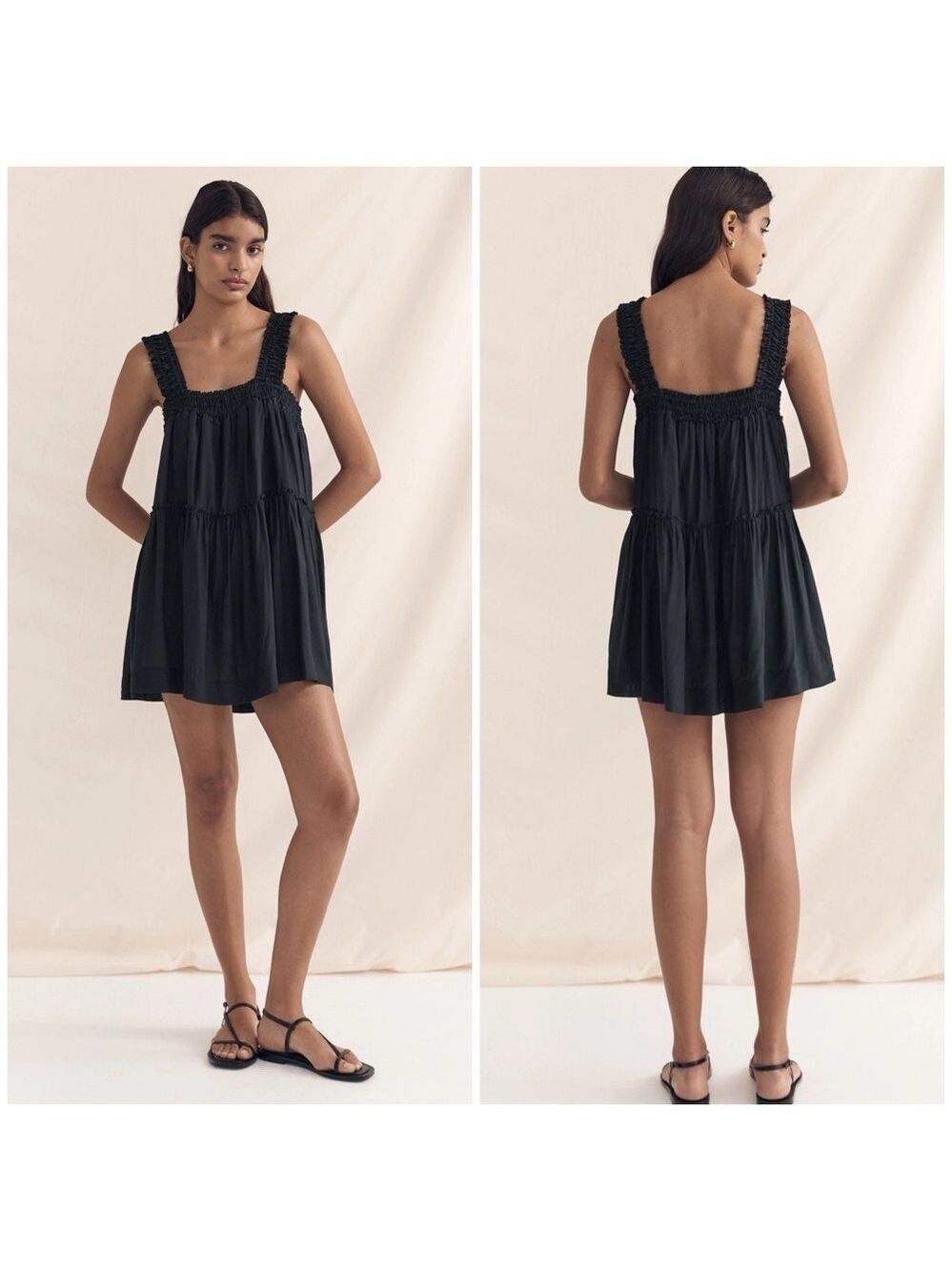 Peony Swimwear Silk Blend Del Mar Gathered Minidress in Black
